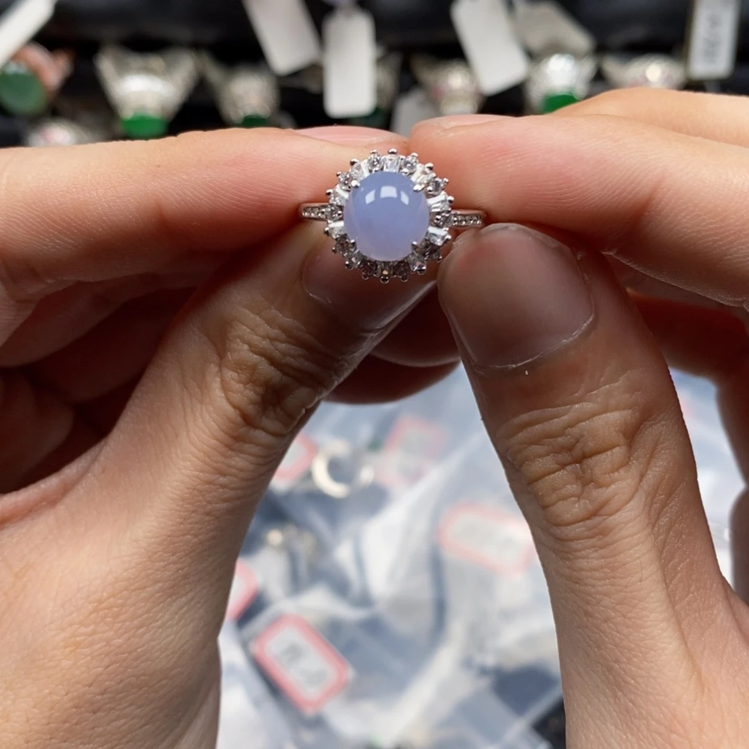 翡翠戒指银S925镶嵌天然缅甸翡翠a货