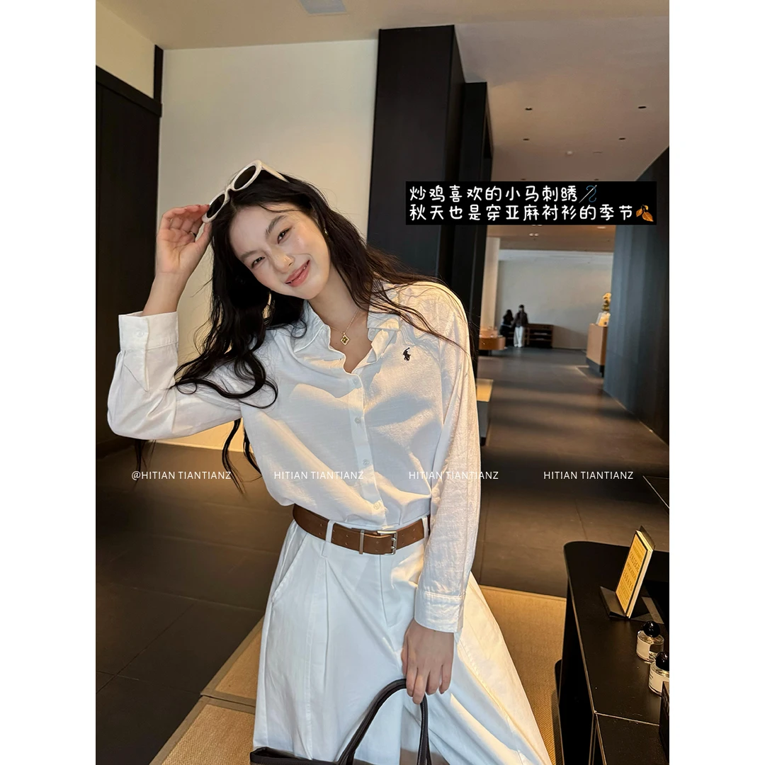 【闭店轻仓】简约慵懒风宽松长袖刺绣衬衫别致上衣 1895