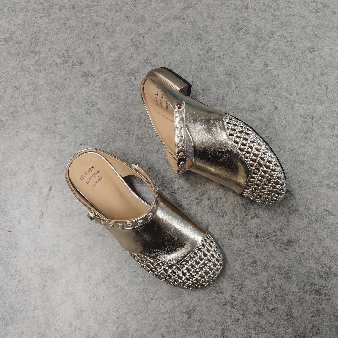 牛皮/2厘米/2025新款圆头一脚蹬包头托休闲女鞋913