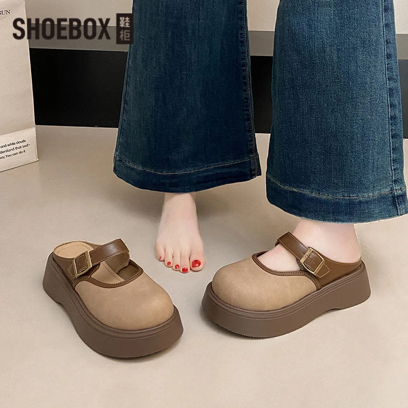 SHOEBOX鞋柜勃肯包头半拖女外穿2025春夏新款厚底玛丽珍凉拖鞋