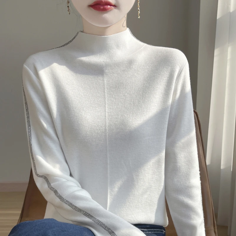 24年新款半高领侧边烫钻时尚百搭洋气显瘦气质针织衫660