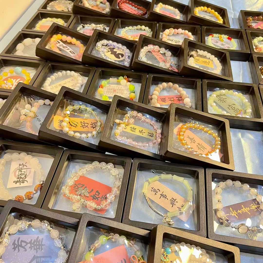 钛钢玻璃手链 新店福利手链饰品手工拼色原创设计手饰卡其色镶嵌