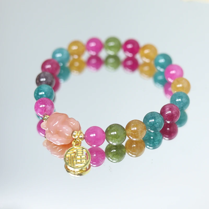 8m天然碧玺单圈玛瑙九尾狐手链 多样性发一 H2831