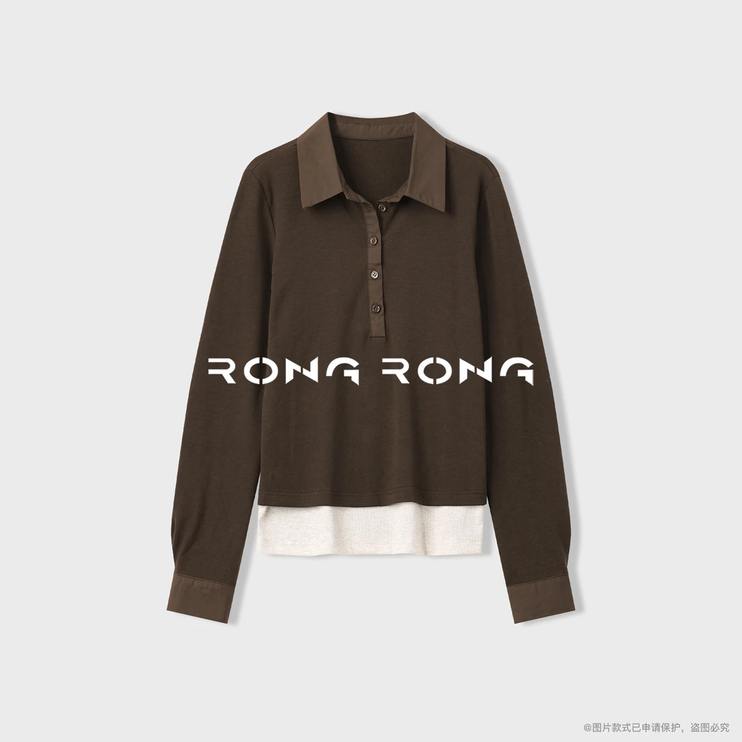 溶溶【乌木烟紫】RONGRONG 时尚休闲撞色假两件通勤风T恤25C8630