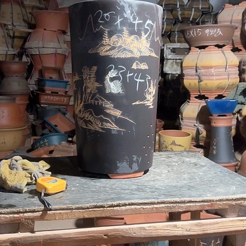 紫砂花盆高千桶黑色