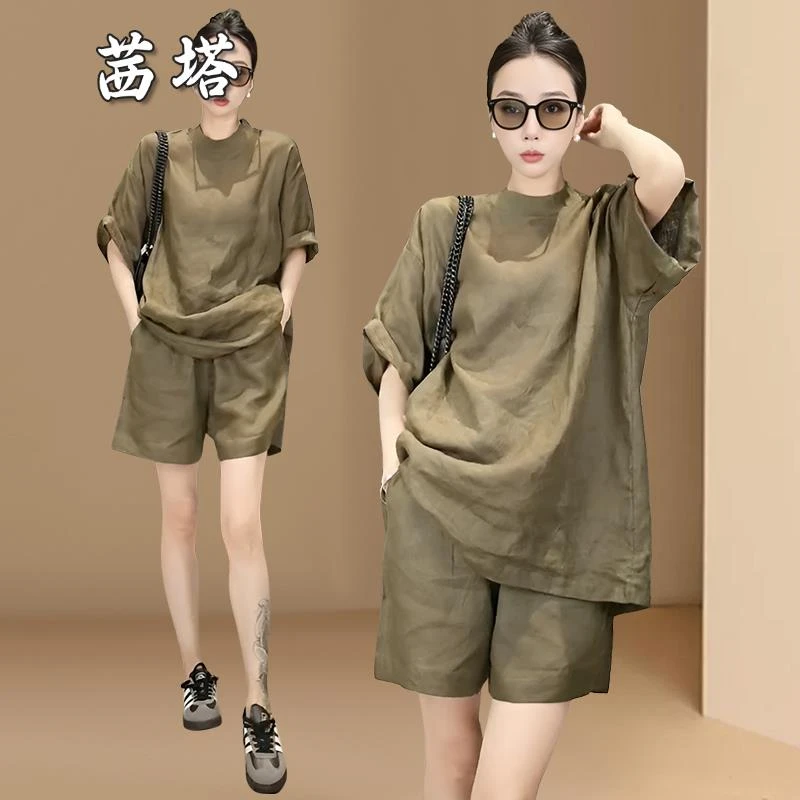 2025小个子显高时尚高级感超好看的绿色短裤套装女夏装搭配一整套