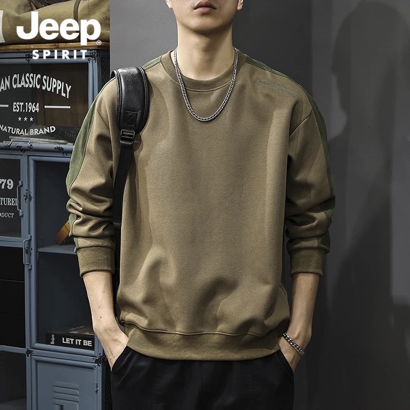 JEEPSPIRIT美式高街男士卫衣圆领刺绣长袖宽松运动上衣美式圆领