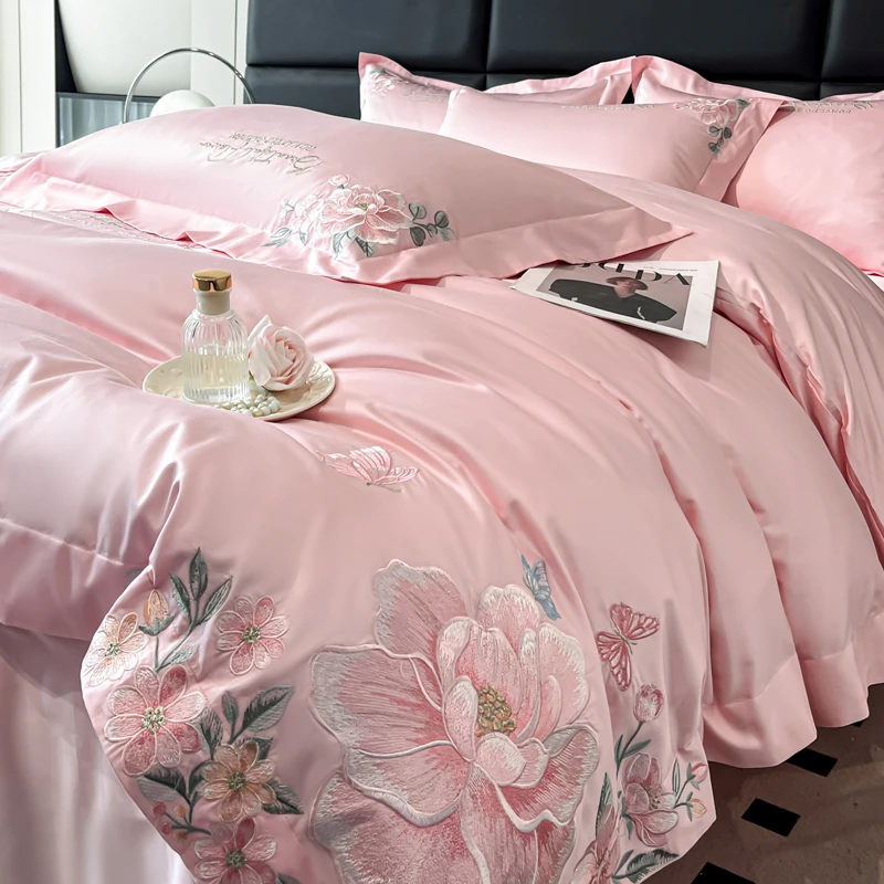 轻奢长绒棉田园绣花四件套床单亲肤被套床笠新款高端床上用品