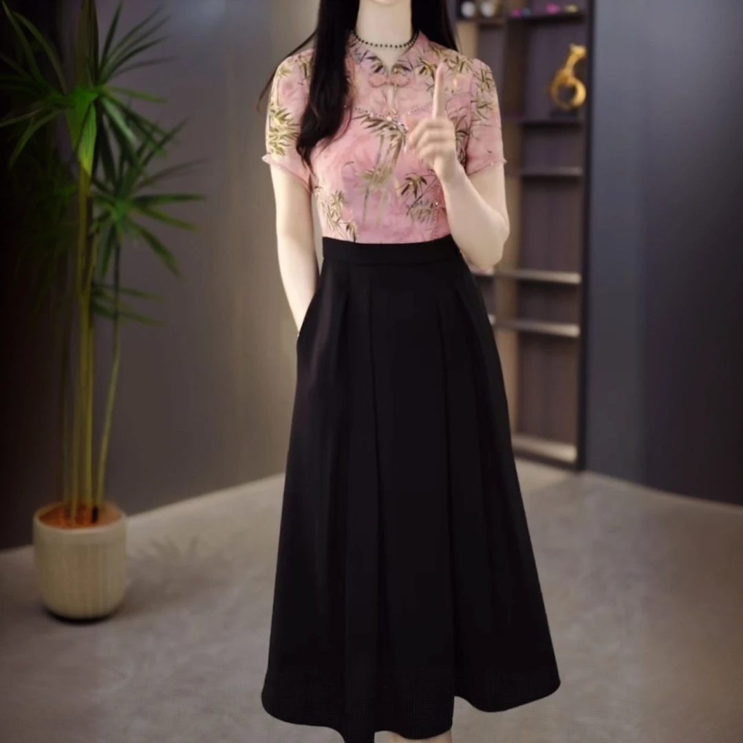 高级冰丽丝时尚洋气简约端庄优雅连衣裙2025夏季新款修身显瘦裙子