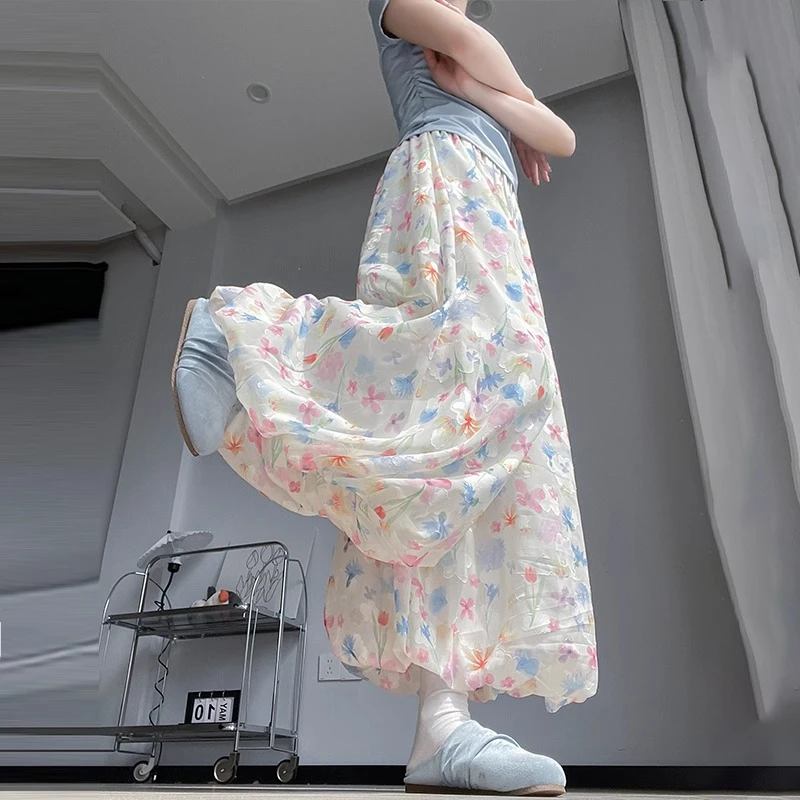 甜美碎花花苞裙裤女2025夏季彩色洋气高腰显瘦宽松薄款蓬蓬阔腿裤