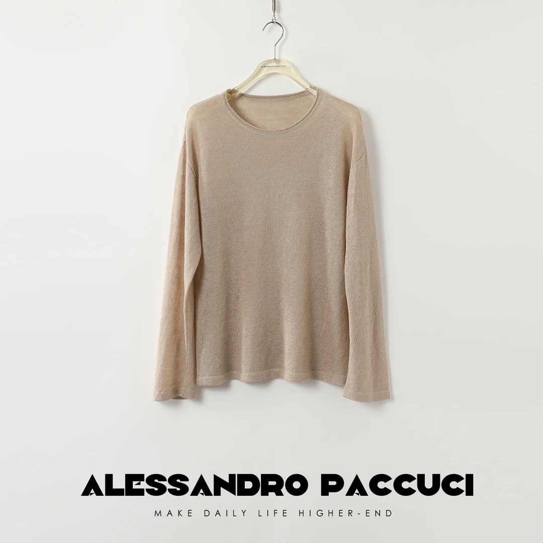 AP洛哥43042ST 圆领100亚麻宽松时尚百搭纯色长袖套头衫