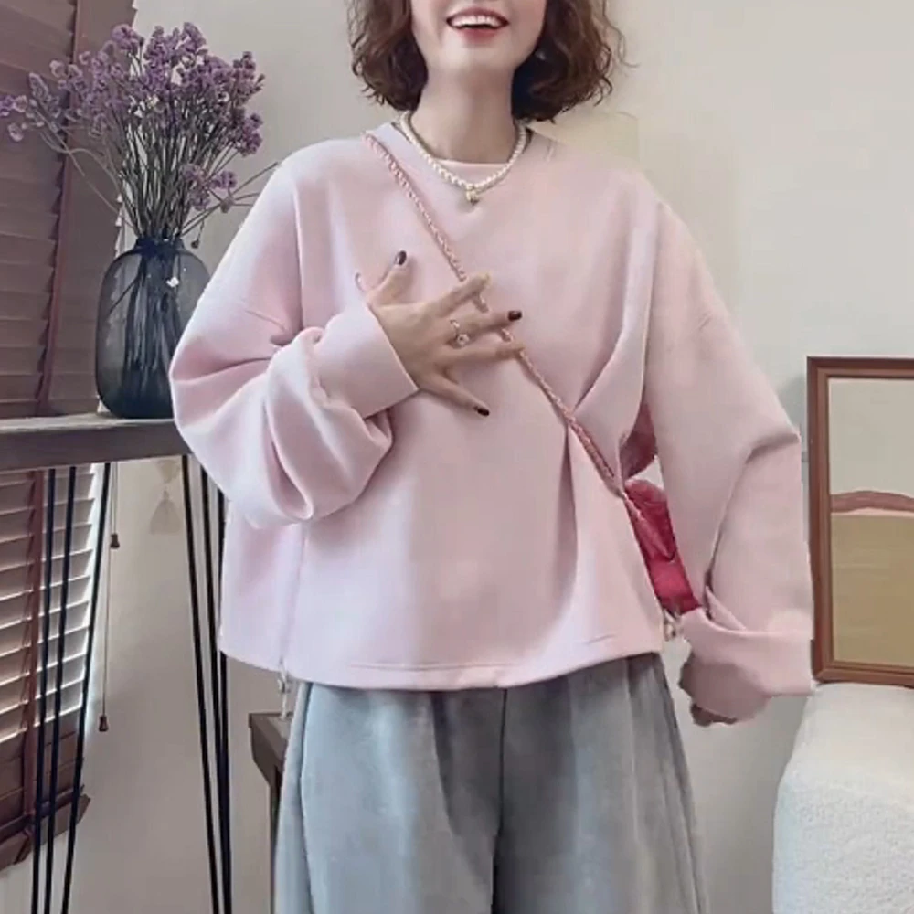 韩系圆领纯色长袖卫衣新款休闲春秋女宽松慵懒2026年秋季卫衣上衣
