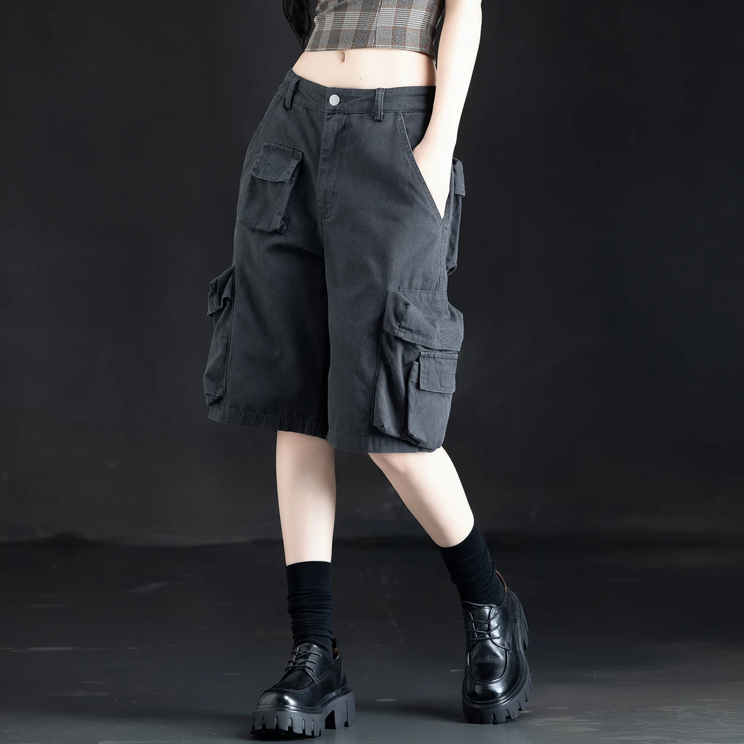 碳灰美式工装短裤女款爆款2025新款夏季五分裤休闲中裤宽松阔腿裤