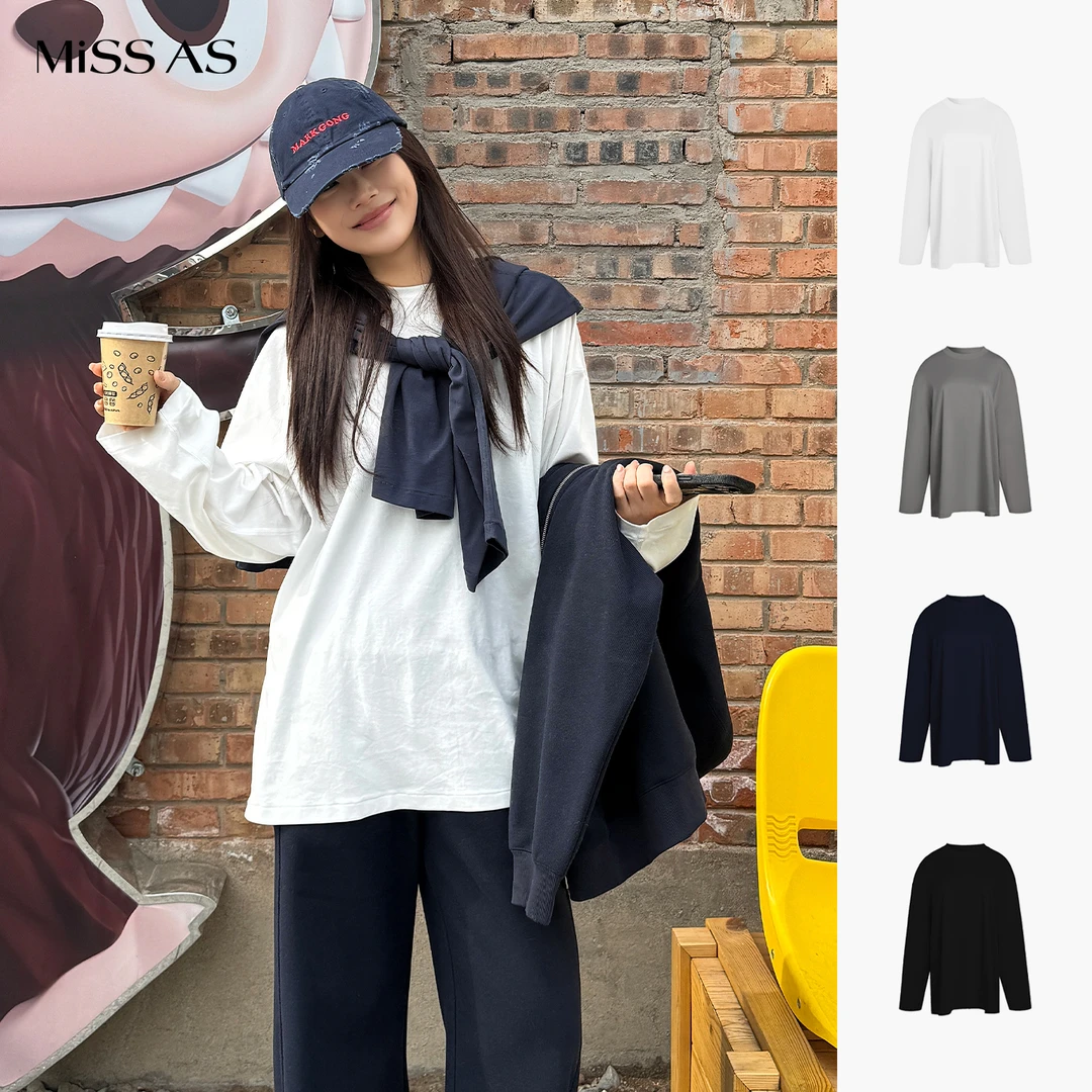 【MAKE IF】季风系列三角针基础大版圆领T恤新款时尚洋气百搭26早春