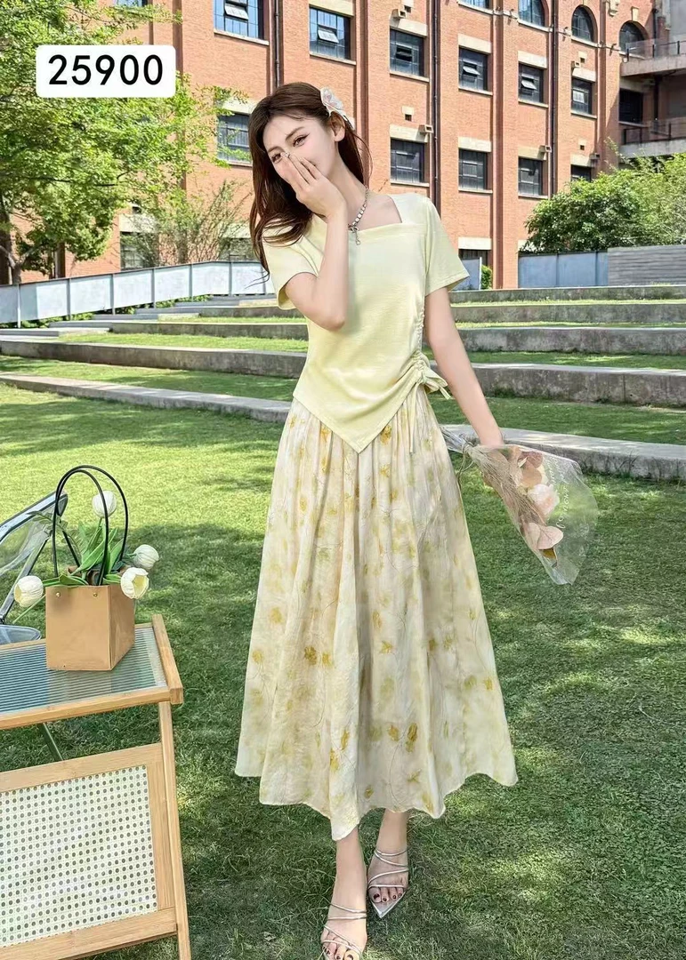 【800-899】时尚百搭夏季新款韩版短袖法式气质连衣裙套装潮流显瘦