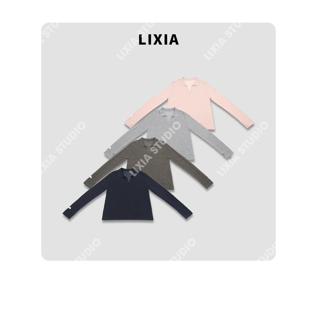 LIXIA【多彩意境】贴身舒适穿含亚麻休闲百搭纯色针织衫-D8782