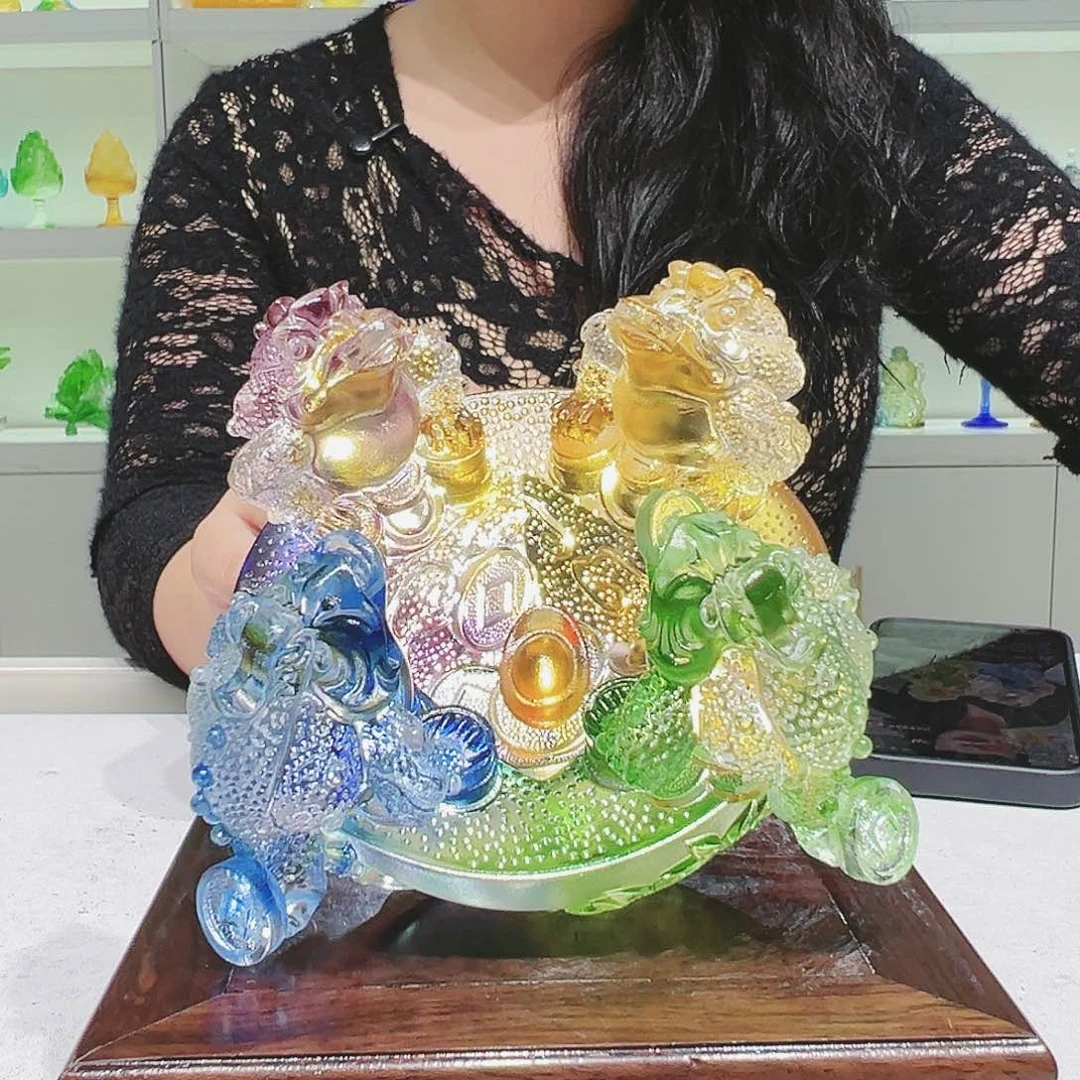 【闪购商品】手工艺品琉璃四方金蝉聚宝盆