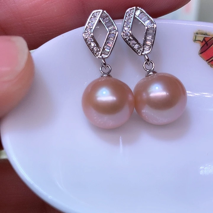 银S925镶嵌耳饰淡水珍珠