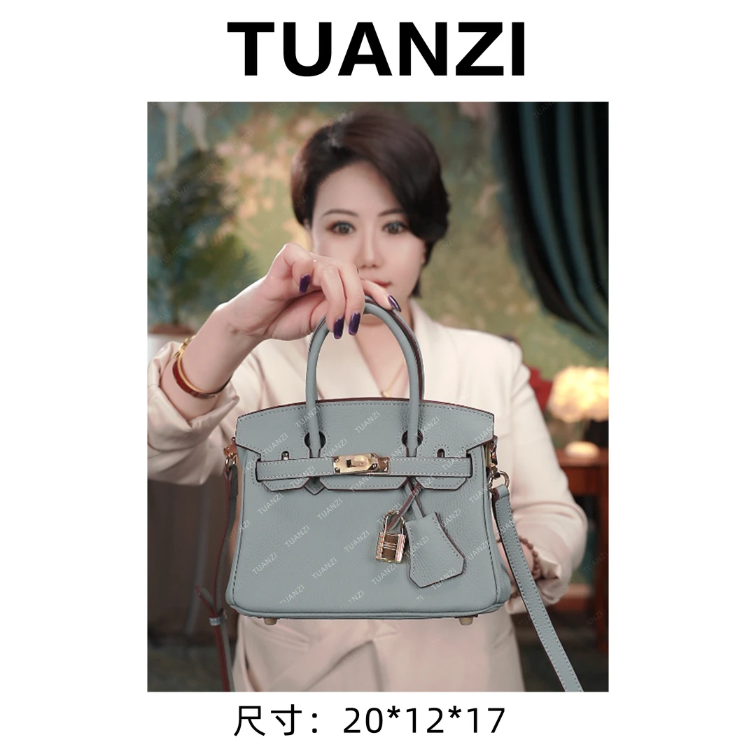 【高端玩家】大●马铂20mini头层Togo牛皮手提女包 XKY-6826-亚麻蓝