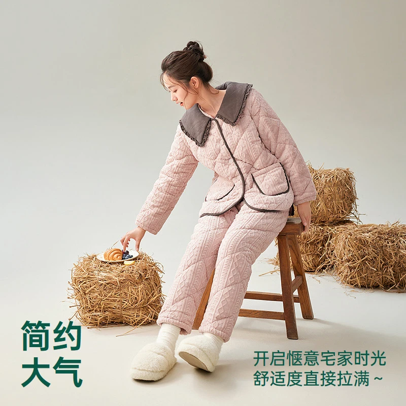 安之伴【巨保暖】三层夹棉冬睡衣女甜美加绒加厚家居服82351321670