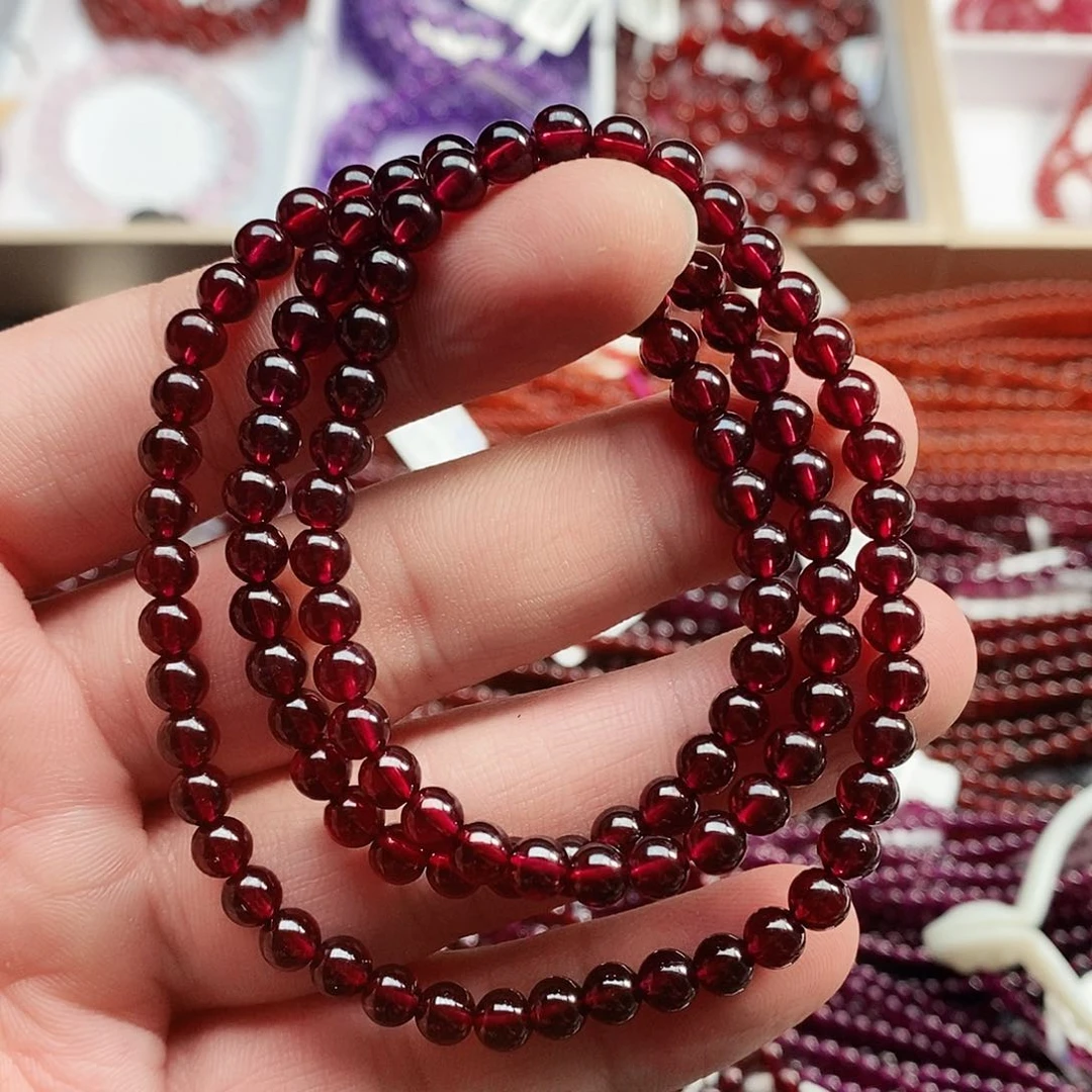 石榴石手链未镶嵌巧****〜5.2mm老矿紫酒红9A