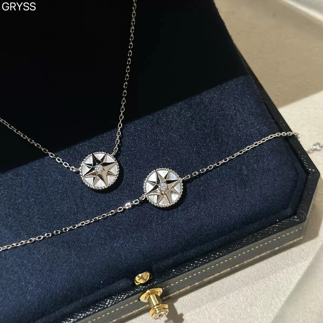 坠链均925银莫桑石 GRYSS 八芒星罗盘银项链手链不掉色高档时尚CY