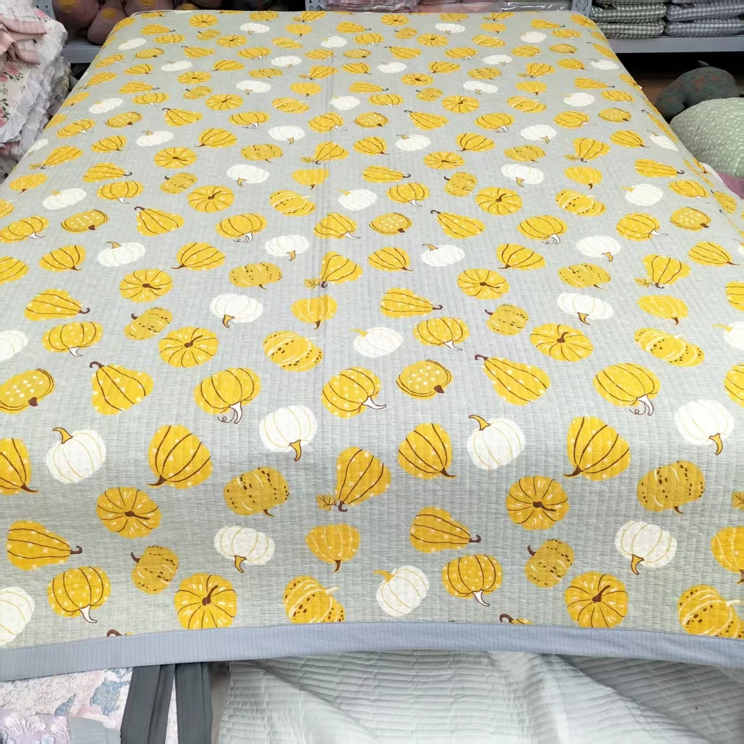 亚麻【包边床盖】<北欧南瓜>200X230cm<±5cm>绗缝多功能水洗透气