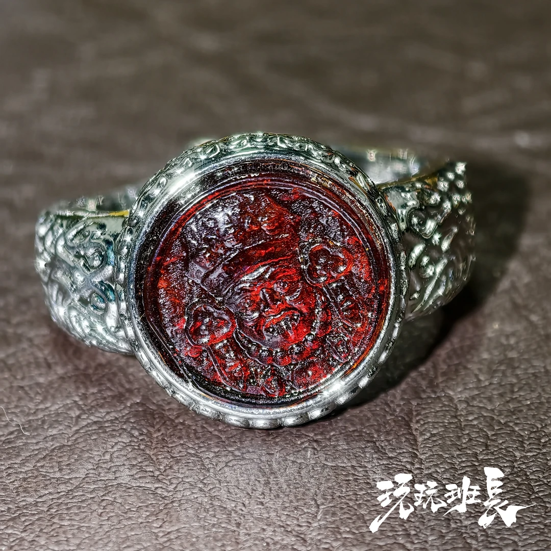 【上新价】血珀雕刻扎基拉姆活口戒指15mm戒面