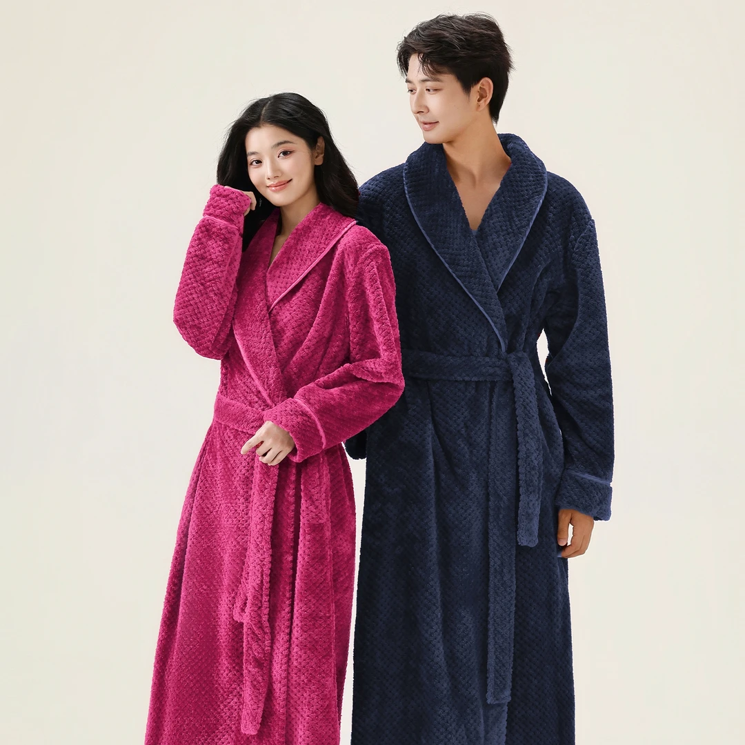 2025新款秋冬睡袍情侣加长加厚家居服法兰绒保暖睡衣女珊瑚绒浴袍