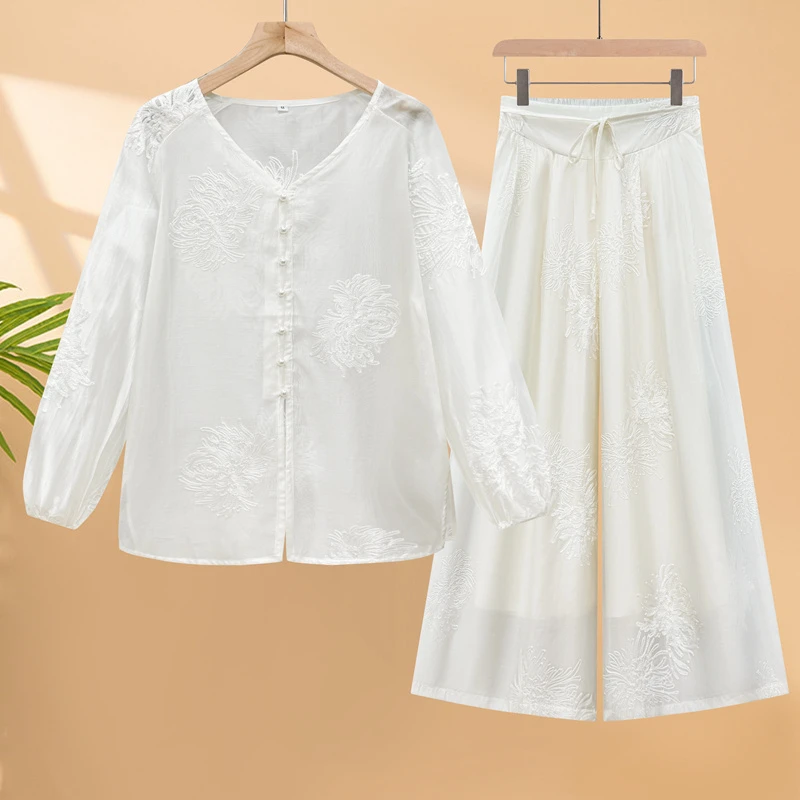 燕子家爆款套装天丝手工刺绣薄款女