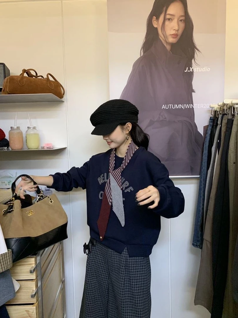 JX（25811#）复古美式字母休闲卫衣【配飘带】