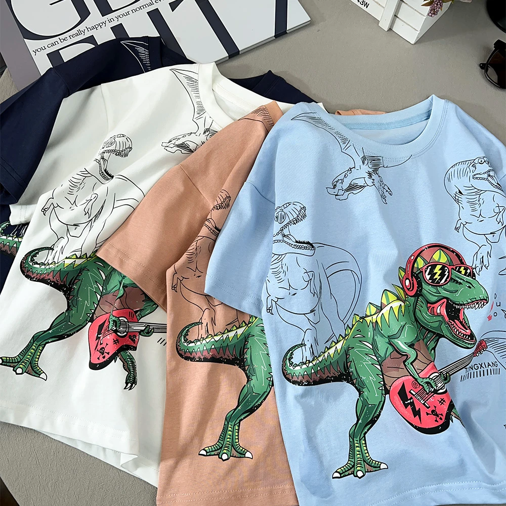 儿童卡通恐龙休闲短袖T恤夏季新款中大童百搭帅气半袖2510