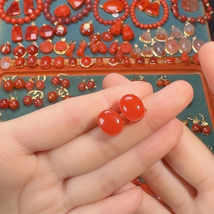 南红玛瑙银S925镶嵌耳环