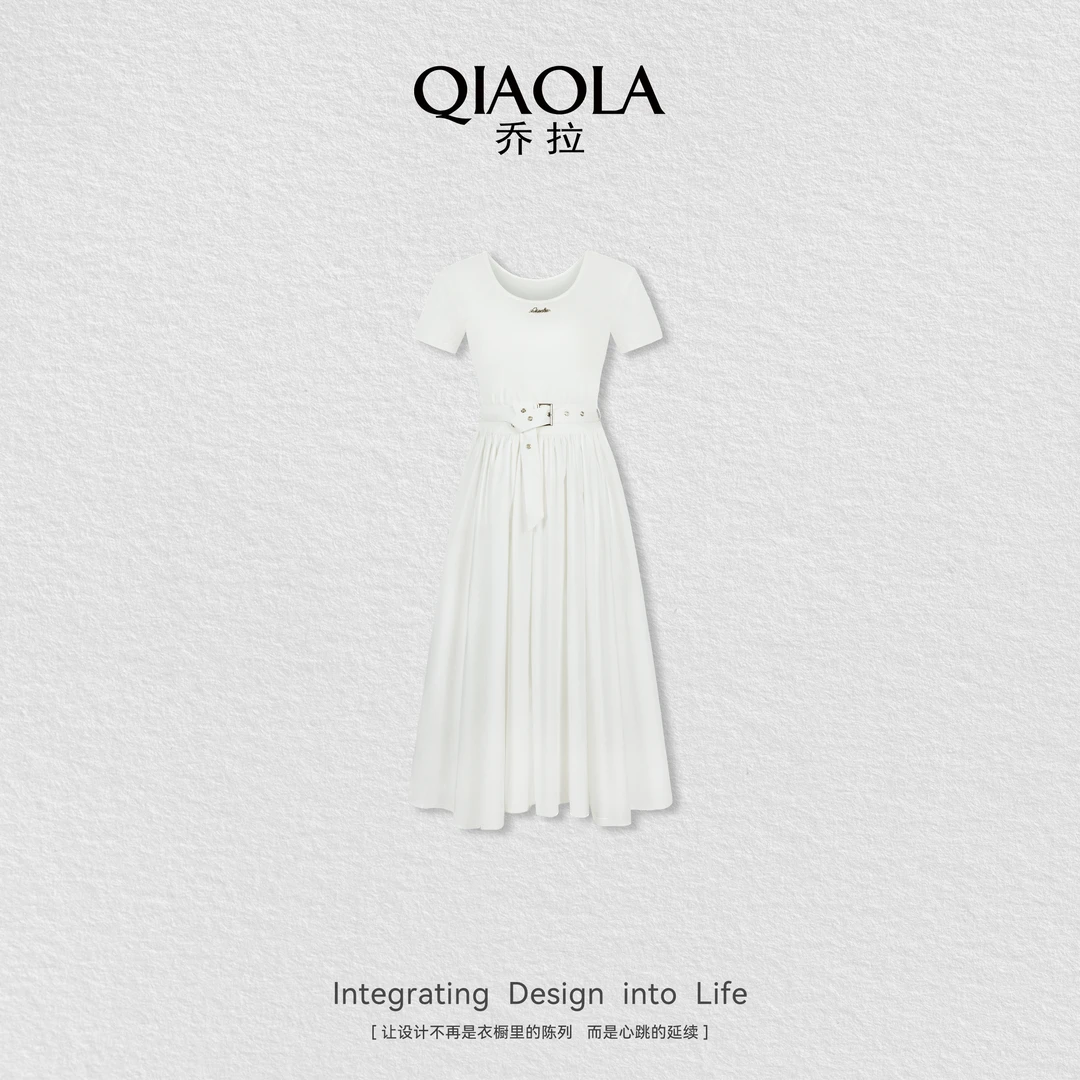 QIAOLA/乔拉【月光漫游】夏季新款针织白色温柔显瘦百搭连衣裙预售
