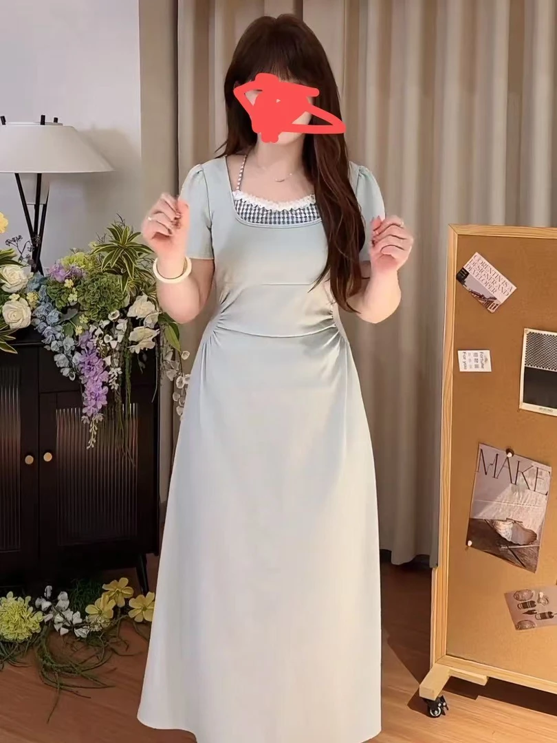 大码气质温柔风拼接假两件连衣裙85036