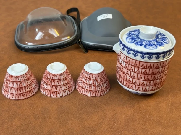 B0391敦煌万佛青花一壶3杯快客