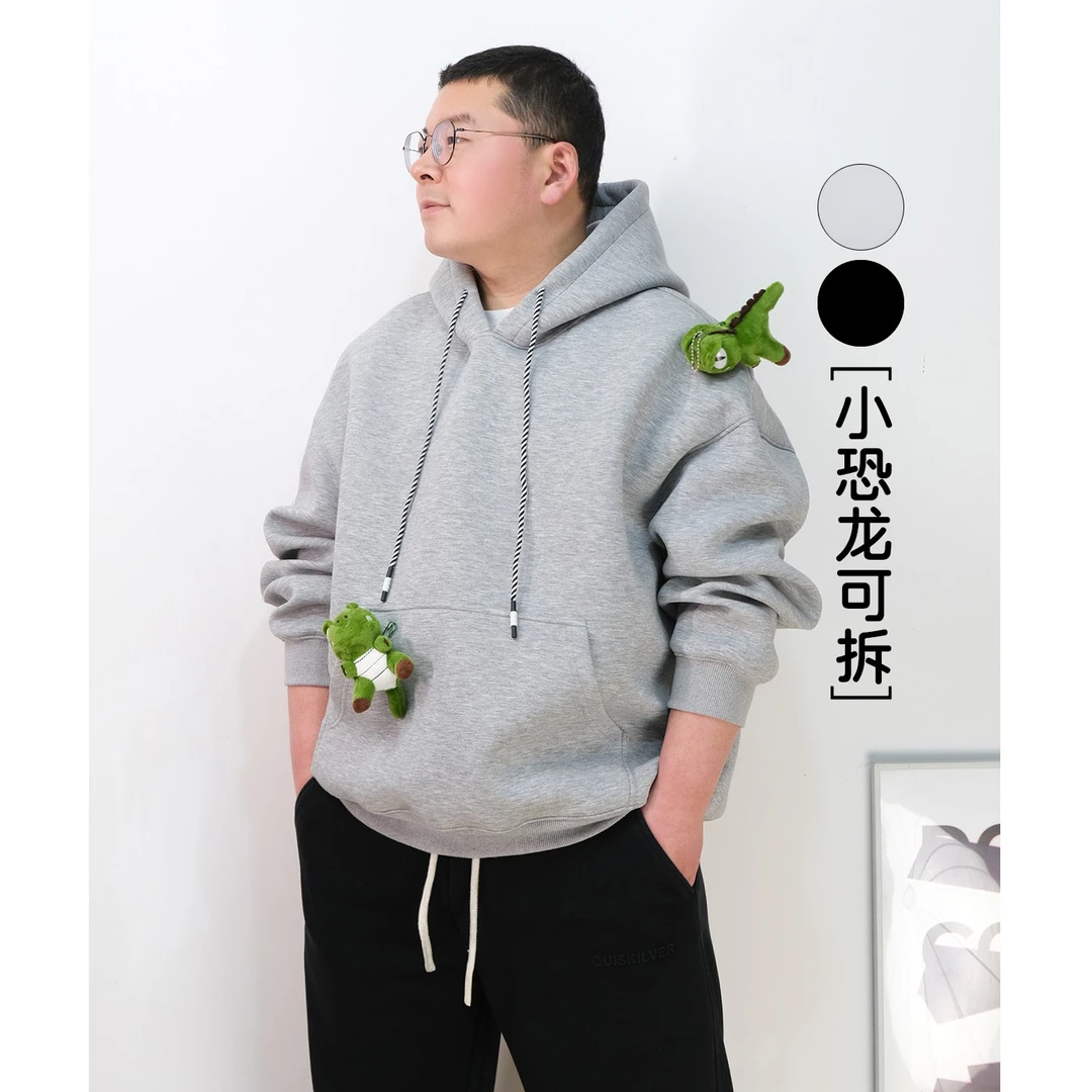 春款小恐龙公仔装饰太空棉纯色连帽可爱百搭休闲短款卫衣 男女潮