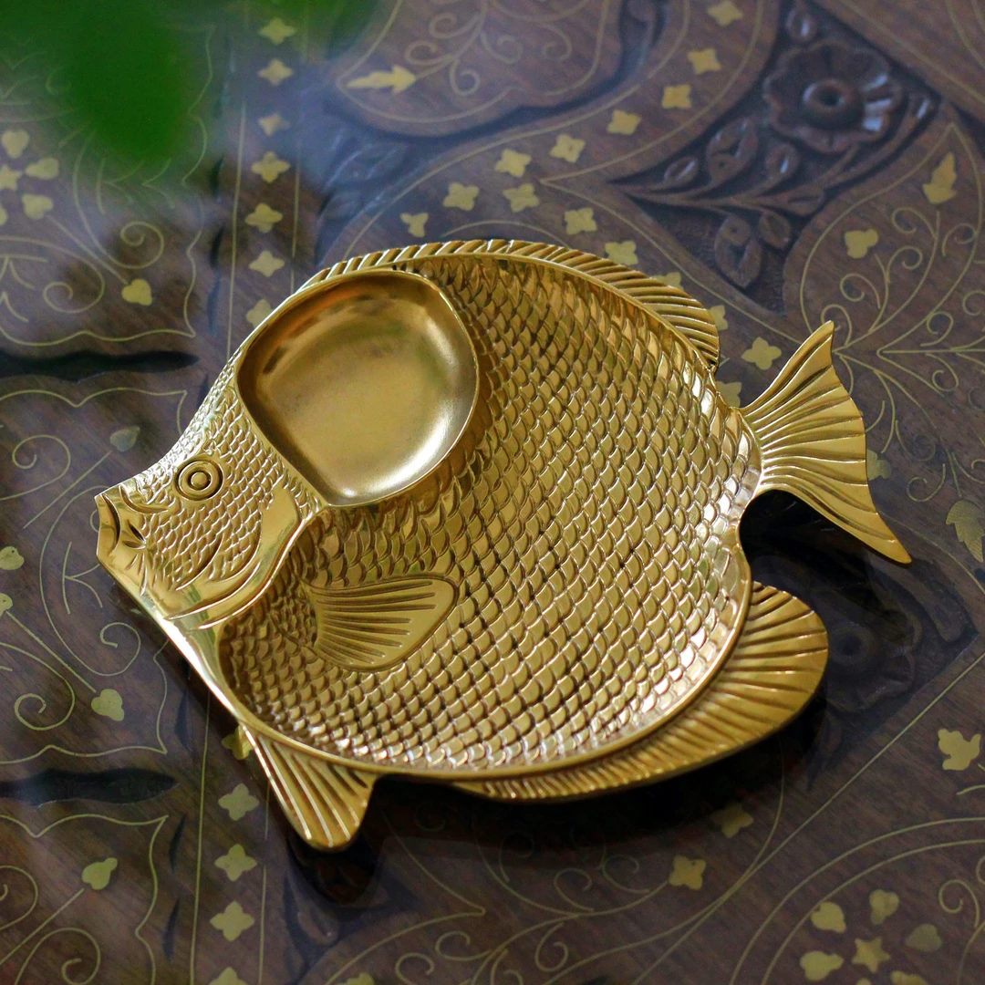 大鱼美居欧式轻奢黄铜鱼形铜盘家居收纳创意收纳摆件托盘水果盘