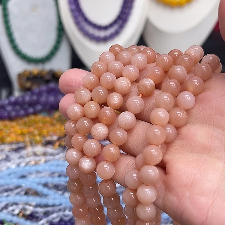 玛瑙/玉髓合金珠宝半成品7a橙色月光石8mm