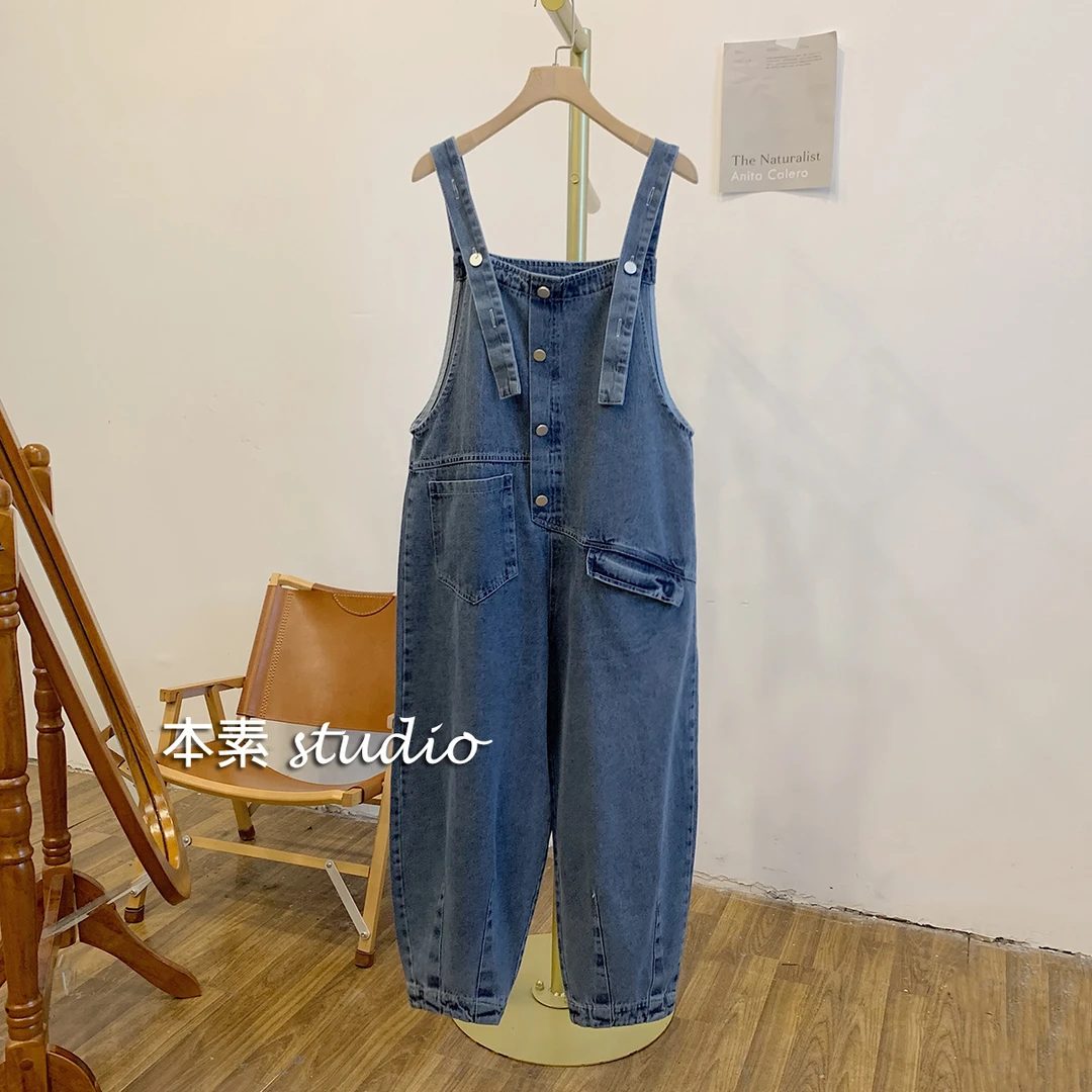 【时间轴】M9592不对称口袋可调节牛仔背带裤