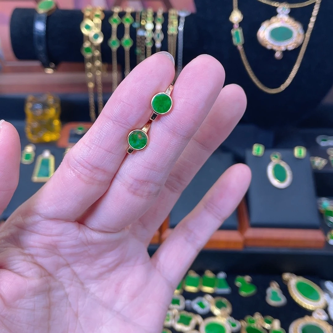 翡翠银S925镀金镶嵌耳饰耳包