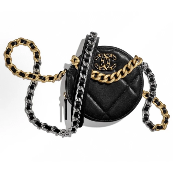 99新 Chanel/香奈儿 黑金19bag圆饼链条包 31开