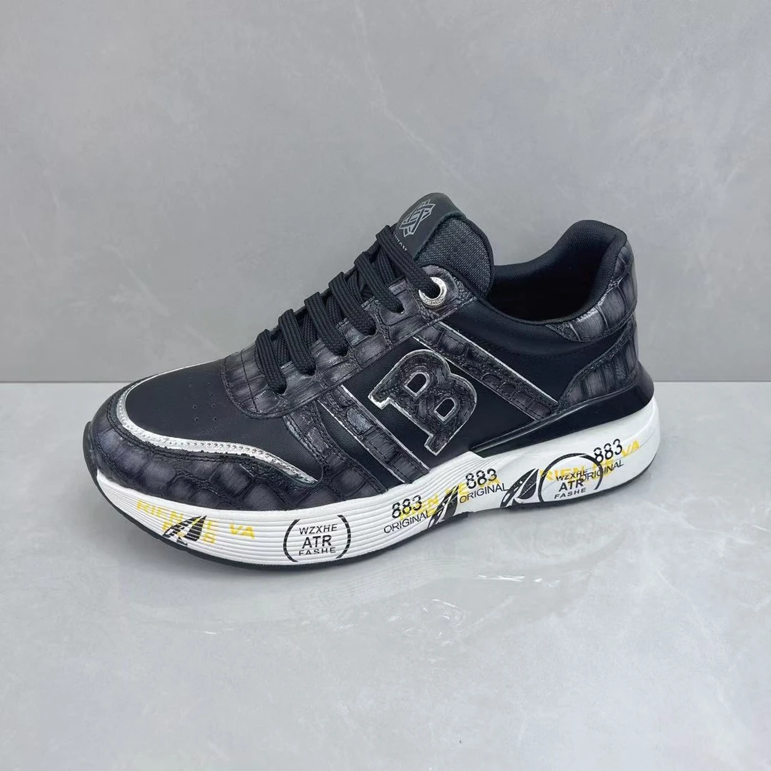 男鞋2025秋季新款真皮时尚休闲鞋透气跑步运动鞋潮流拼色欧货潮鞋