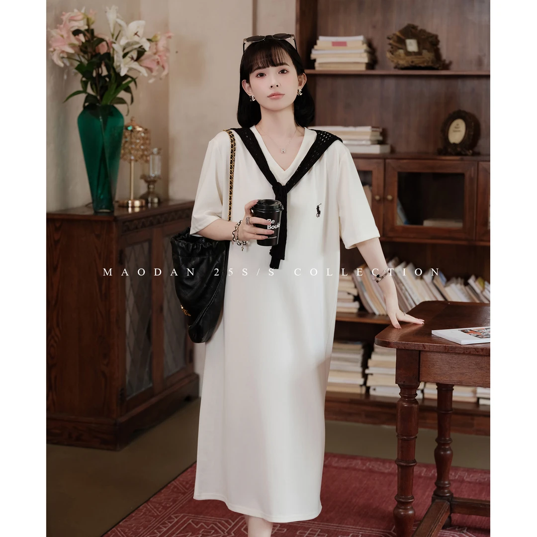 maodan/猫单【保罗法则】孕妇裙两色休闲T恤连衣裙宽松显瘦送披肩夏