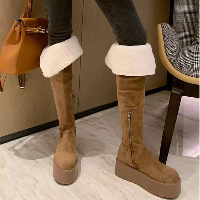新款百搭休闲厚底高底雪地靴女高筒骑行靴2025新潮款百搭两时装靴