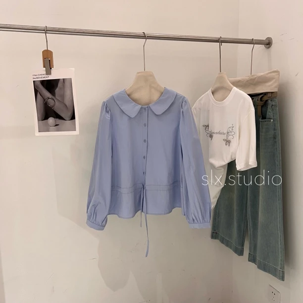 slx@ 529 娃娃领抽绳衬衫