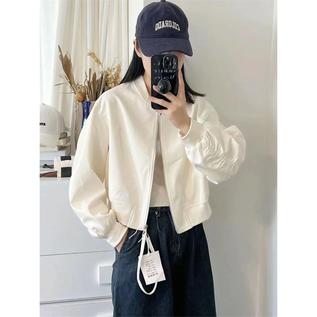 范哲萨韩系休闲短外套女秋季2025新款宽松百搭黄色小个子飞行员夹