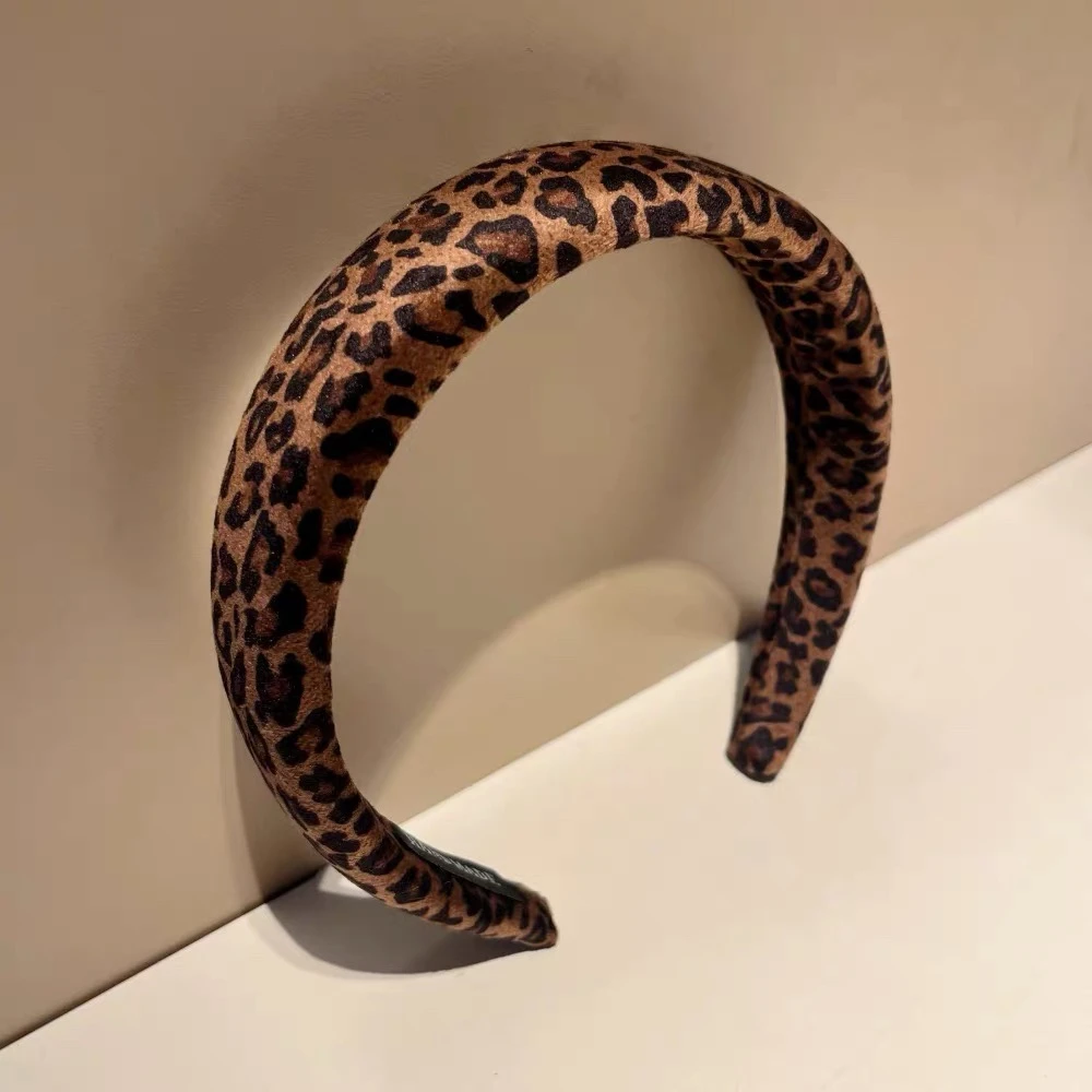 秋冬豹纹麂皮高颅发箍顶气质百搭复古性感辣妹儿时尚网红咖色韩版