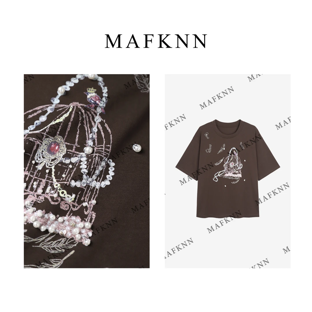 MAFKNN/玛肯时尚休闲简约纯色百搭鸟笼夏季圆领宽松T恤MK12625
