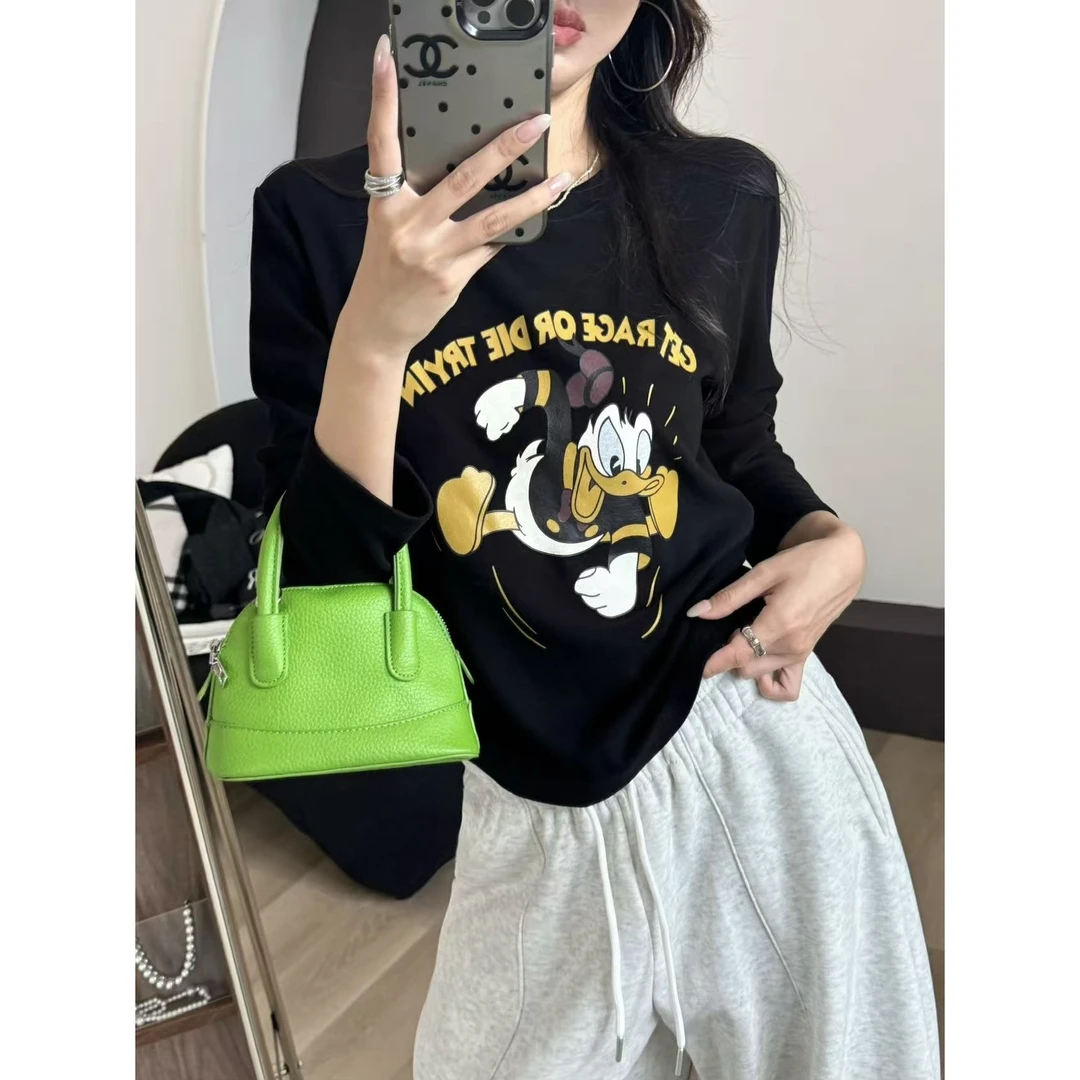 SP 料子超好 韩版减龄卡通印花百搭洋气显瘦打底衫长袖T恤女
